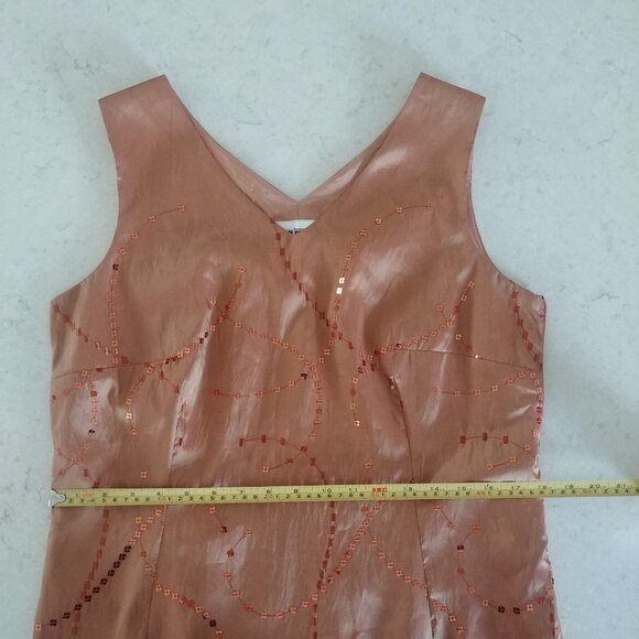 John Bentley iridescent orange midi maxi long sleeveless dress sequins 12 - Picture 10 of 16